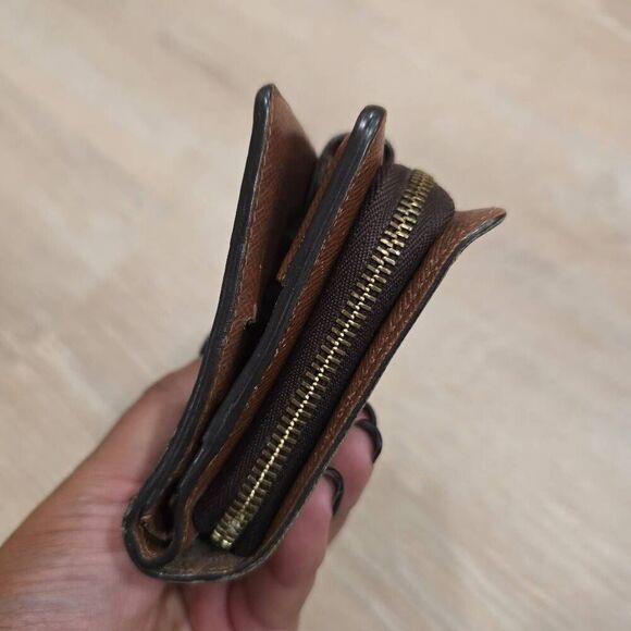 Louis Vuitton Womens Brown Leather Monogram Canvas Bifold Compact Zipper Wallet - Picture 3 of 10